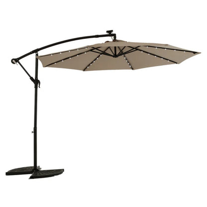 10ft Solar LED Offset Hanging Market Patio Umbrella ( khaki )(No Base)-海智集-Default-