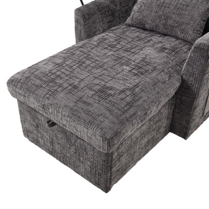 Multifunctional Recliner with Storage Backrest and Cell Phone Bracket in Gray Chenille for Living Room and Bedroom-海智集-Default-