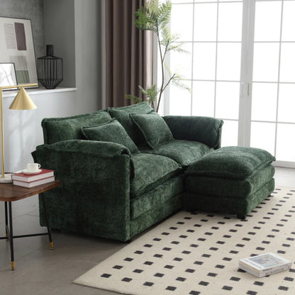 UNITED WE WIN Chenille fabric, removable armrests with side pockets, high density sponge filling, oversized double sofa with footstool-海智集-Default-