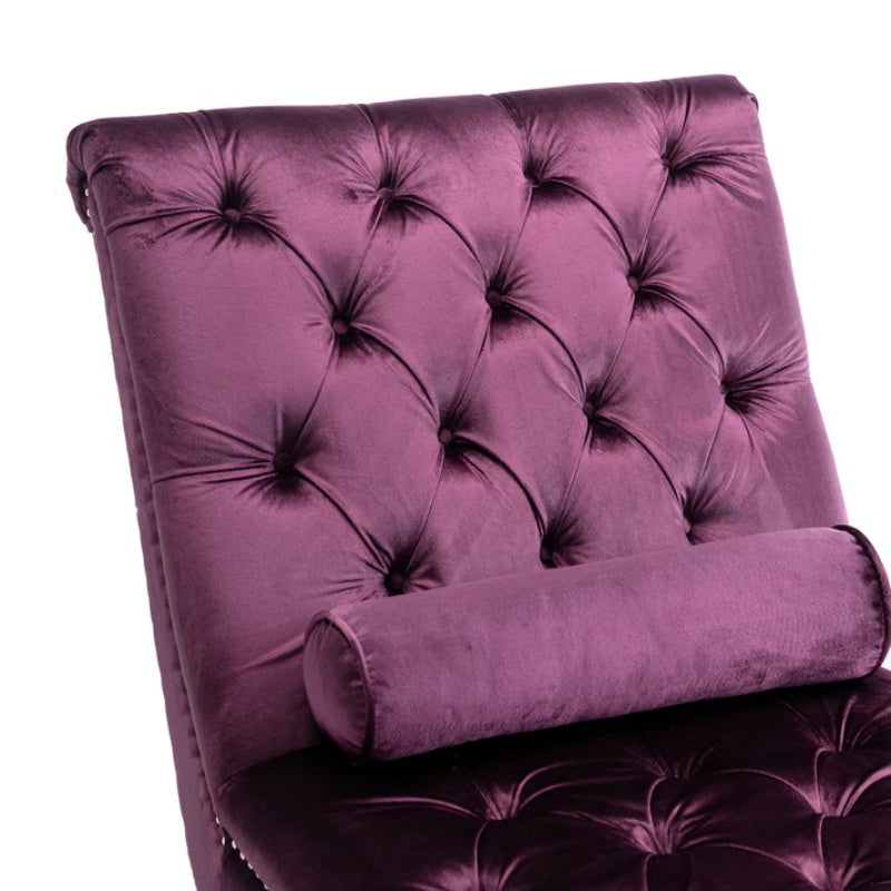 Velvet Chaise Lounge Indoor, Button-Tufted Upholstered Chaise Lounge Chair with Pillow for Bedroom Living Room Office, Purple Velvet-海智集-Default-