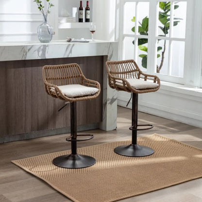 COOLMORE Modern Swivel Bar Stools Set of 2 with Adjustable Counter Height and Footrest in Beige Linen-海智集-Default-