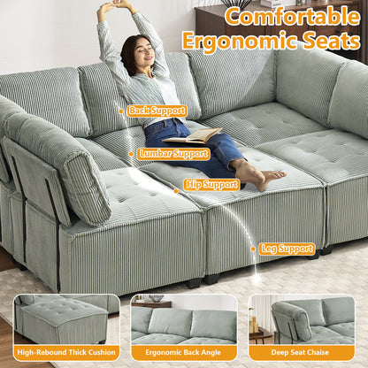 UNITED WE WIN Modular Sectional Sofa U Shaped Modular Couch with Reversible Chaise Modular Sofa Sectional Couch,6- Seat Convertible Sofa,Fit for Living Room-海智集-Default-
