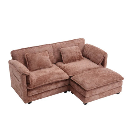 UNITED WE WIN Chenille fabric, removable armrests with side pockets, high density sponge filling, oversized double sofa with footstool-海智集-Default-