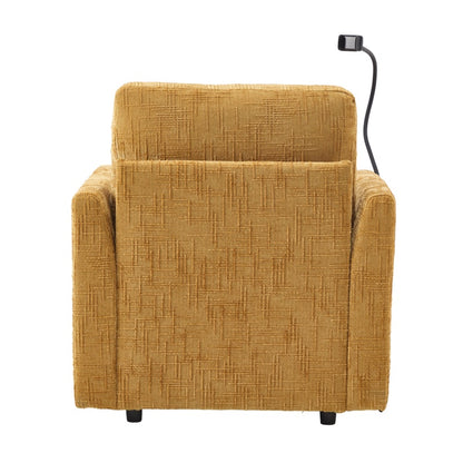 Multifunctional Lazy Sofa Recliner with Storage and Phone Bracket in Mustard Yellow Chenille for Living Room-海智集-Default-