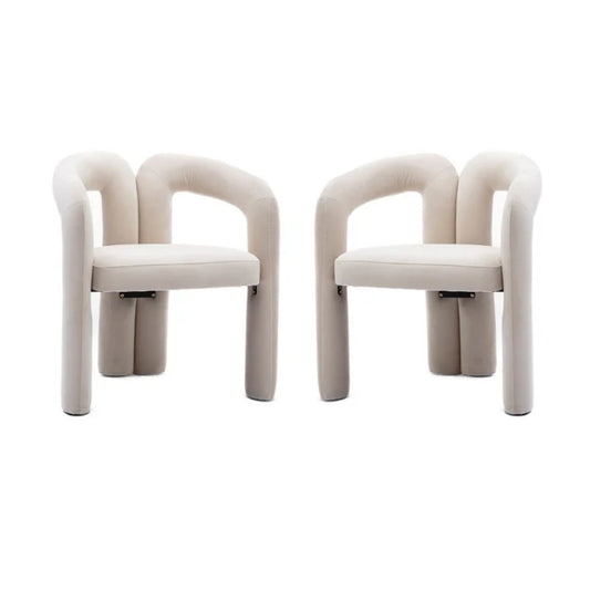 Contemporary Designed Velvet Fabric Upholstered Accent/Dining Chair /Barrel Side Chairs Kitchen Armchair for Living Room set of 2 (Beige Velvet)-海智集-Default-
