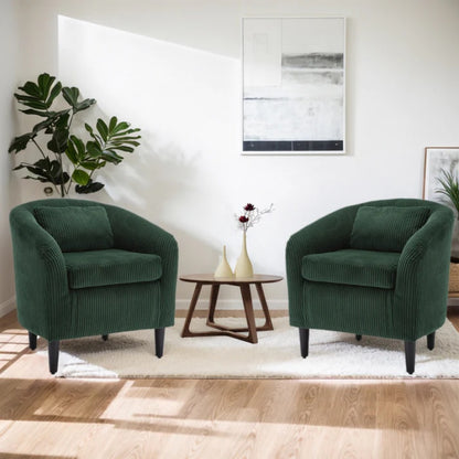 COOLMORE Living Room Accent Barrel Chair, Century Modern Style Decorative Chair, Armchair for Living Room with Thick Cushions and Pillows, Comfy Single Sofa Chair, Chair with Wooden Legs-海智集-Default-