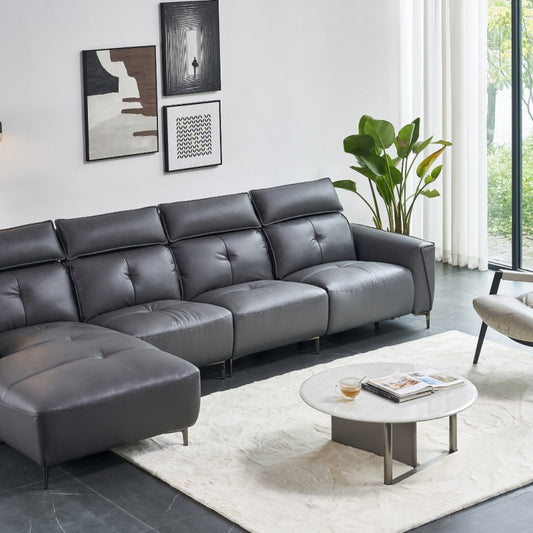 The black genuine leather Italian-style sofa is a light luxury four-seater, soft and easy to clean-海智集-