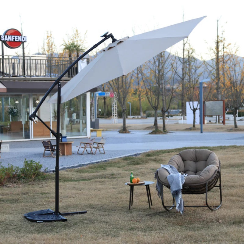 10ft Solar LED Offset Hanging Market Patio Umbrella ( khaki )(No Base)-海智集-Default-
