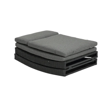 Steel folding Lounge Sets Outdoor Rattan Adjustable Back 3 Pieces Cushioned Patio Folding Chaise Lounge with Folding Table (Gray)-海智集-Default-