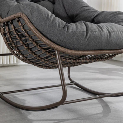 Outdoor Rattan Rocking Chair,Padded Cushion Rocker Recliner Chair Outdoor for Front Porch, Living Room, Patio, Garden, Grey-海智集-Default-