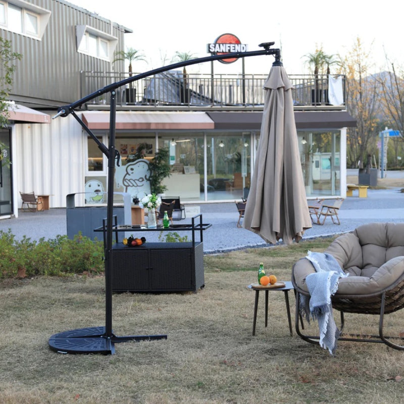 10ft Solar LED Offset Hanging Market Patio Umbrella ( khaki )(No Base)-海智集-Default-