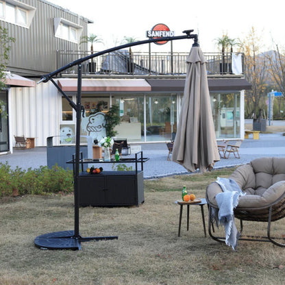 10ft Solar LED Offset Hanging Market Patio Umbrella ( khaki )(No Base)-海智集-Default-