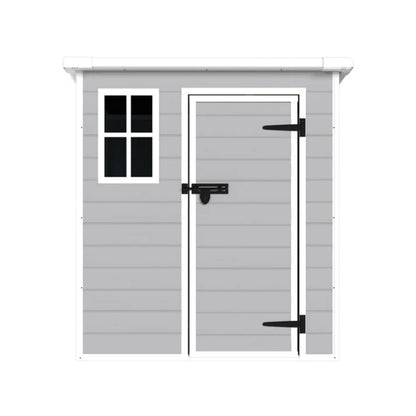 6x6 FT Storage Shed, Waterproof Resin Outdoor Storage Shed with Floor & Window & Lockable Doors and Vents, Tool Shed for Bike, Garden, Backyard,Lawn, All Weather Use, Light Grey-海智集-Default-