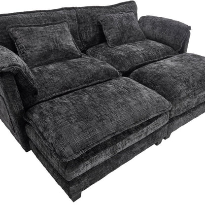 UNITED WE WIN Chenille fabric, solid construction, the overall structure of the sofa is stable, detachable armrests, two foot stools and two-seat sofa with side pockets-海智集-Default-