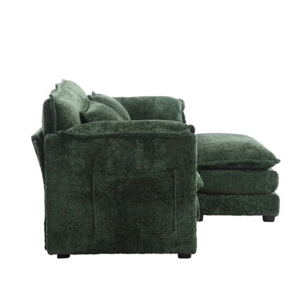 UNITED WE WIN Chenille fabric, removable armrests with side pockets, high density sponge filling, oversized double sofa with footstool-海智集-Default-