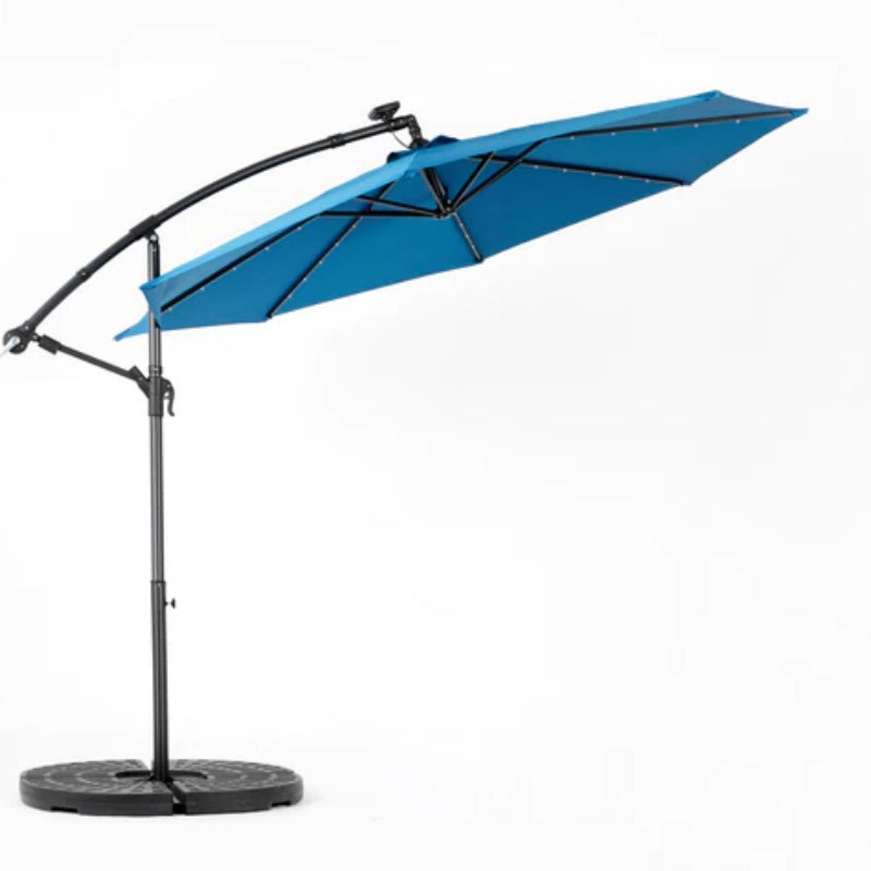 10ft Solar LED Offset Hanging Market Patio Umbrella ( Dark blue)(No Base)-海智集-Default-