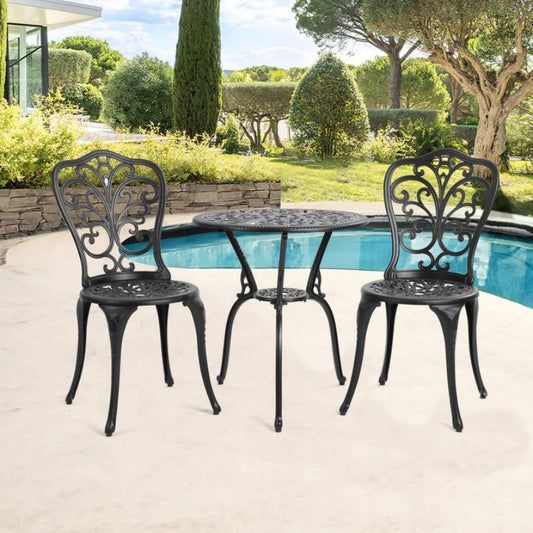 Best Choice Products 3-Piece Outdoor Rust-Resistant Cast Aluminum Patio Bistro Set Black-海智集-Default-