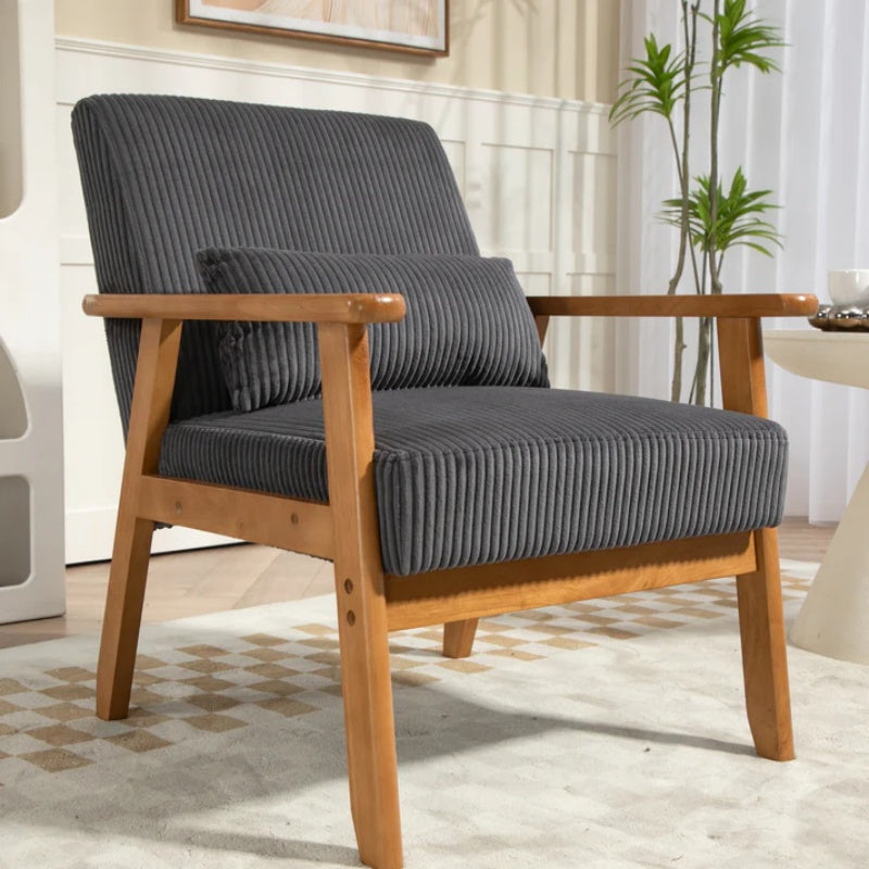 Leisure Chair with Solid Wood Armrest and Feet, Leisure chair, wood frame, velvet, l, solid rubber wood legs, Mid-Century Modern Accent chair, for Living Room Bedroom Studio chair-海智集-Default-