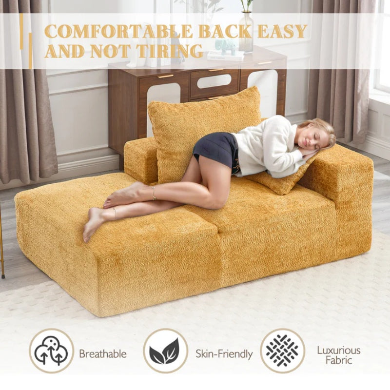 UNITED WE WIN Memory Foam 2-Seater Couch, No Installation & Easy to Transport, Deep Seat Modern Sofa with Chenille Fabric, Couch for Living Room, Bedroom, Apartment, Home Office-海智集-Default-