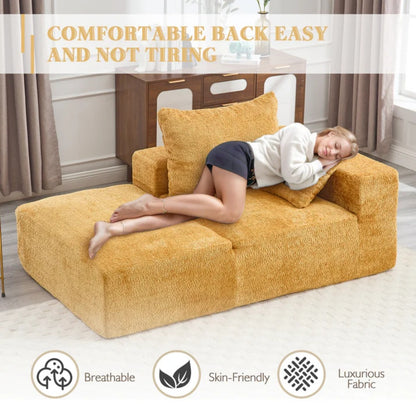 UNITED WE WIN Memory Foam 2-Seater Couch, No Installation & Easy to Transport, Deep Seat Modern Sofa with Chenille Fabric, Couch for Living Room, Bedroom, Apartment, Home Office-海智集-Default-