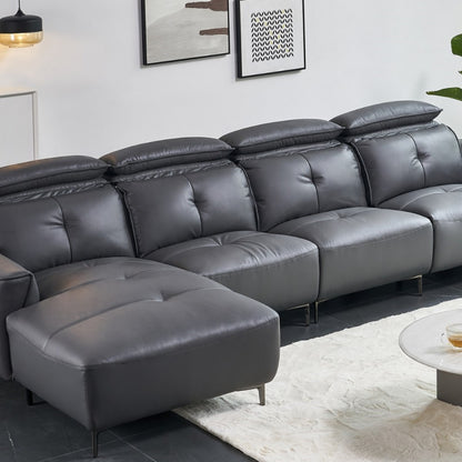 The black genuine leather Italian-style sofa is a light luxury four-seater, soft and easy to clean-海智集-