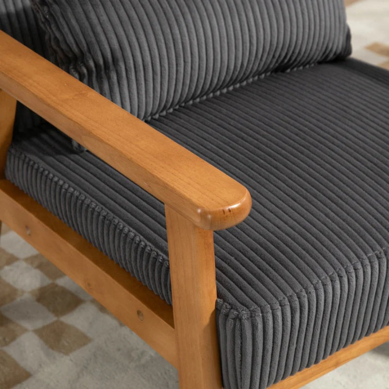 Leisure Chair with Solid Wood Armrest and Feet, Leisure chair, wood frame, velvet, l, solid rubber wood legs, Mid-Century Modern Accent chair, for Living Room Bedroom Studio chair-海智集-Default-