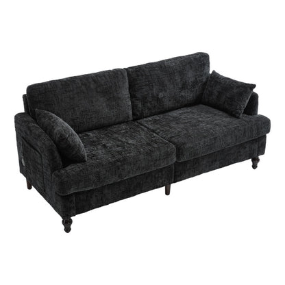 Modern Style Chenille 2-Seater Sofa with LED Light, USB Port and Storage Bag in Black-海智集-Default-