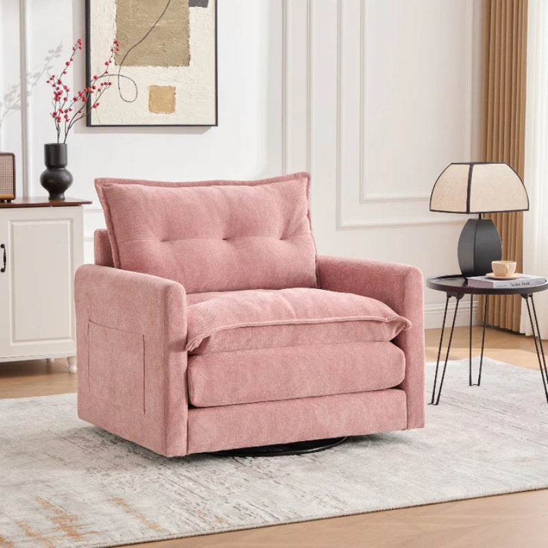 UNITED WE WIN Swivel Barrel Chair - Mid Century Modern Chair, Thick Padded Arm Chair with Solid Metal Base, Comfortable Single Sofa Chair, Swivel Accent Chair for Living Room Bedroom-海智集-Default-
