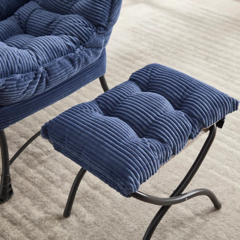 Lazy Chair with Ottoman, Modern Lounge Accent Chair with Armrests and a Side Pocket, Leisure Upholstered Sofa Chair Reading Chair with Footrest for Small Space, Corner Chair-Navy blue-海智集-Default-