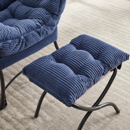 Lazy Chair with Ottoman, Modern Lounge Accent Chair with Armrests and a Side Pocket, Leisure Upholstered Sofa Chair Reading Chair with Footrest for Small Space, Corner Chair-Navy blue-海智集-Default-