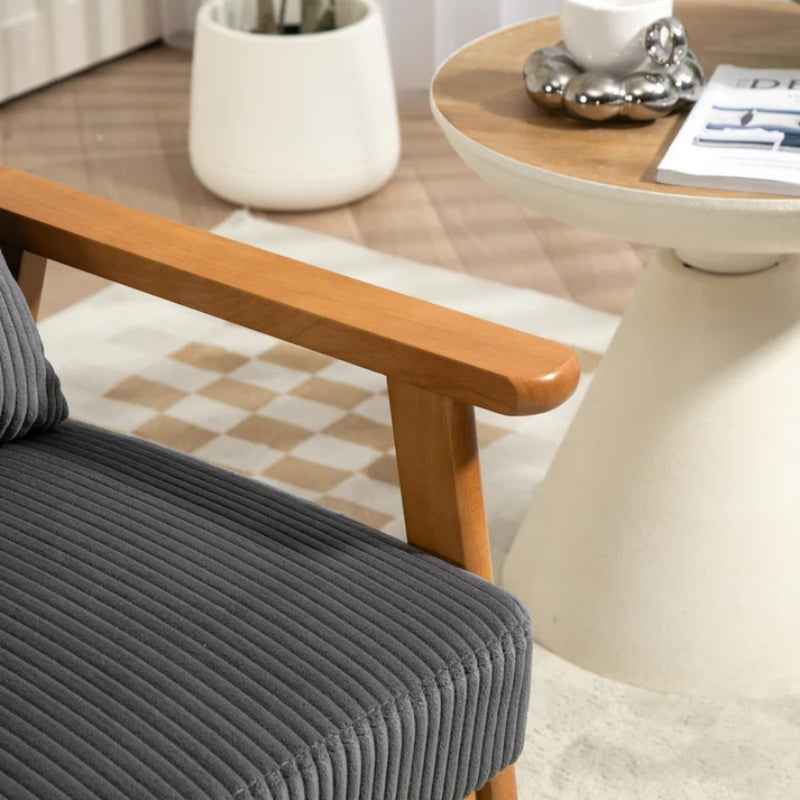 Leisure Chair with Solid Wood Armrest and Feet, Leisure chair, wood frame, velvet, l, solid rubber wood legs, Mid-Century Modern Accent chair, for Living Room Bedroom Studio chair-海智集-Default-