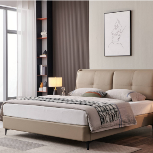 Luo LAN Series Italian Light Luxury Leather Bed 926A # 218 * 183 * 115 (Single bed without bedside table.-海智集-