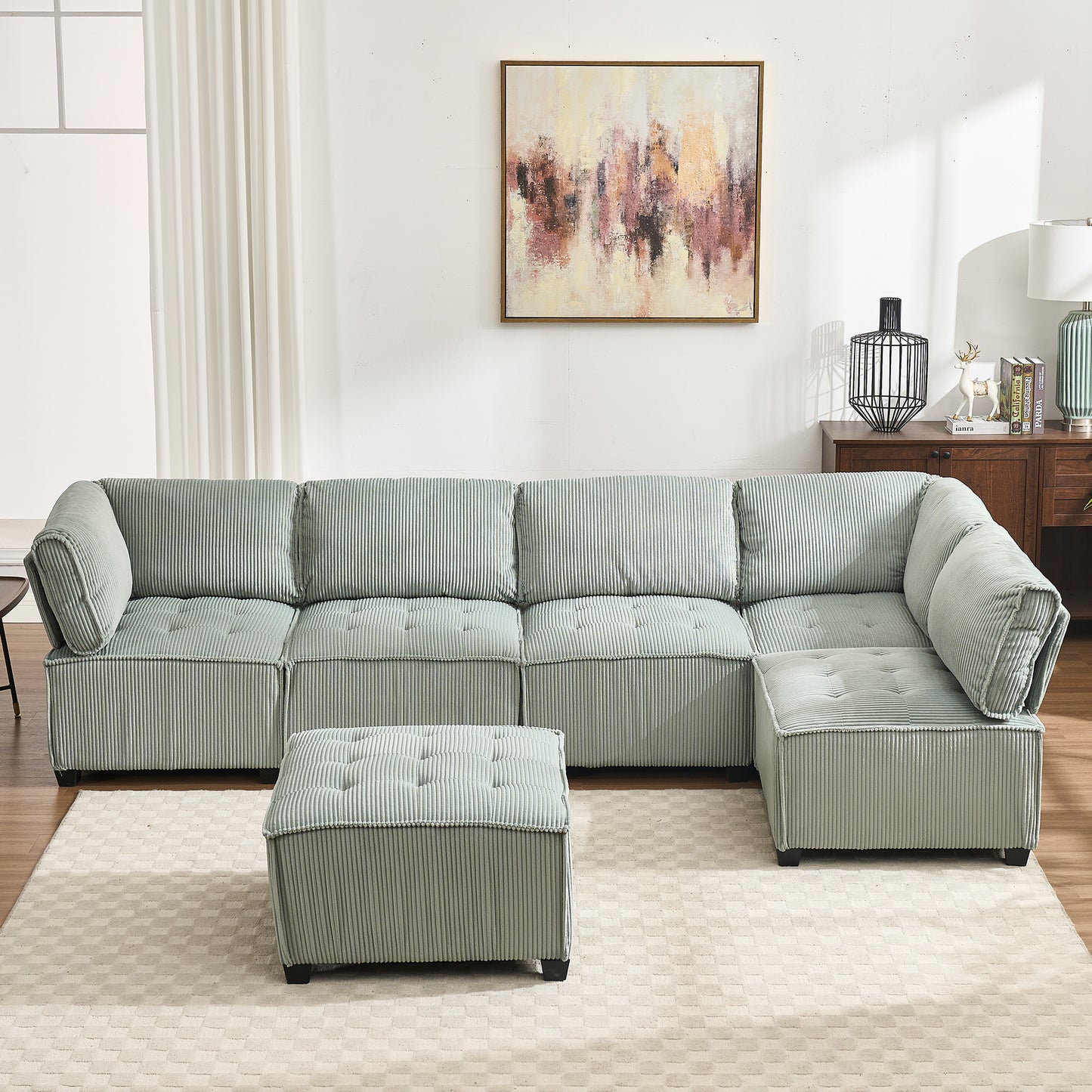 UNITED WE WIN Modular Sectional Sofa U Shaped Modular Couch with Reversible Chaise Modular Sofa Sectional Couch,6- Seat Convertible Sofa,Fit for Living Room-海智集-Default-