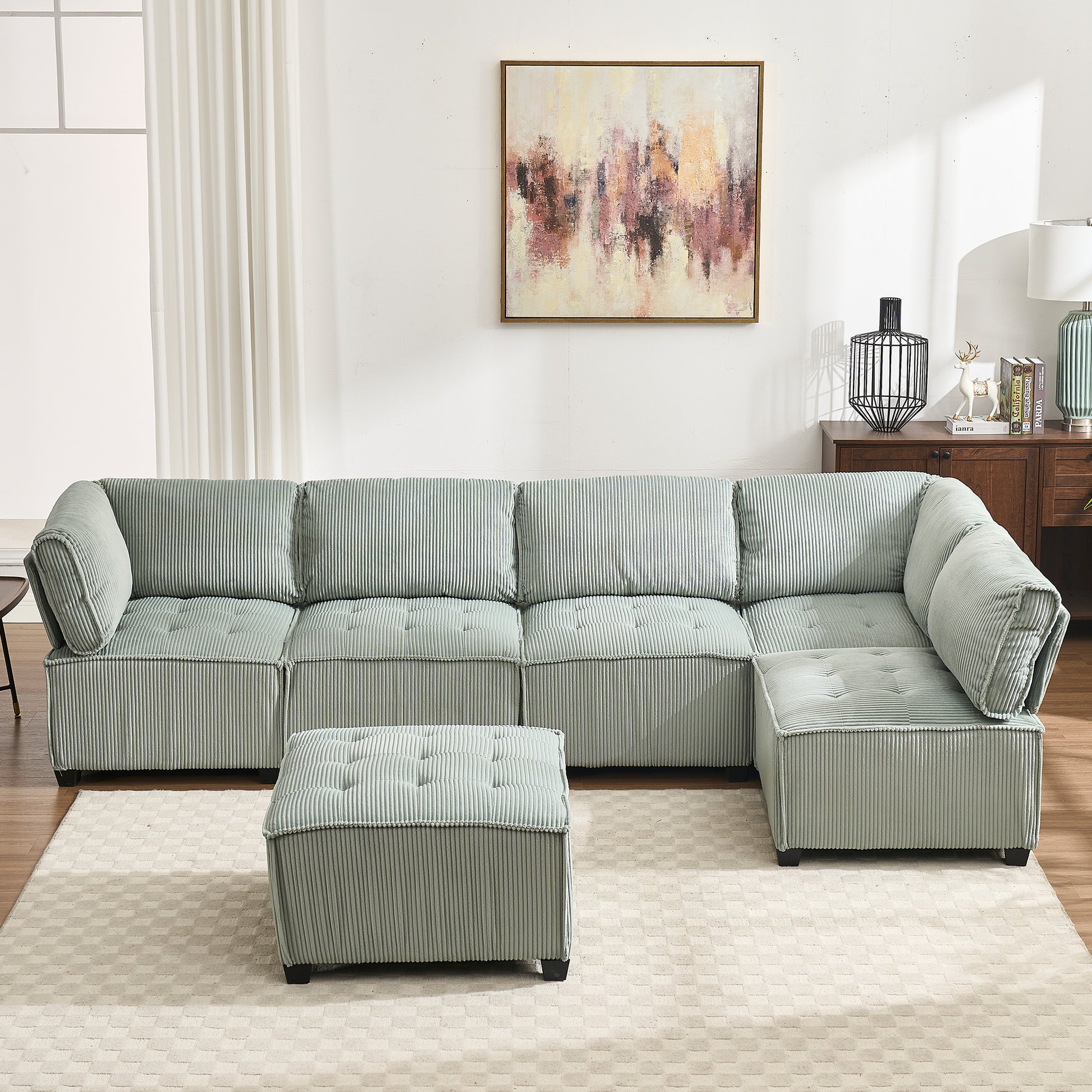 UNITED WE WIN Modular Sectional Sofa U Shaped Modular Couch with Reversible Chaise Modular Sofa Sectional Couch,6- Seat Convertible Sofa,Fit for Living Room-海智集-Default-