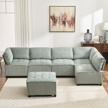 UNITED WE WIN Modular Sectional Sofa U Shaped Modular Couch with Reversible Chaise Modular Sofa Sectional Couch,6- Seat Convertible Sofa,Fit for Living Room-海智集-Default-