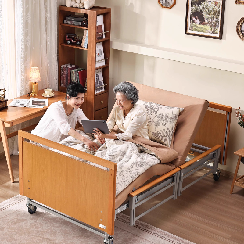 Elderly medical bed, nursing bed, household multi-functional electric lifting hospital bed, solid wood high-end rehabilitation bed-海智集-