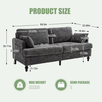Modern Style Chenille 2-Seater Sofa with LED Light, USB Port, and Storage Bag in Gray-海智集-Default-