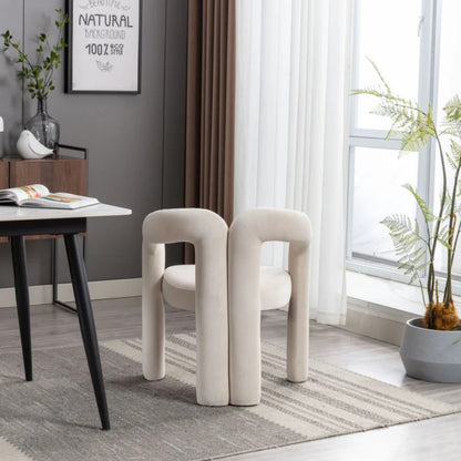 Contemporary Designed Velvet Fabric Upholstered Accent/Dining Chair /Barrel Side Chairs Kitchen Armchair for Living Room set of 2 (Beige Velvet)-海智集-Default-