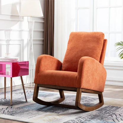 COOLMORE Rocking Chair, Modern Glider Chair, Recliner Armchair with Wood Legs and Side Pocket, Nursery Rocking Accent Chair with High Back for Living Room Bedroom (Orange linen)-海智集-Default-