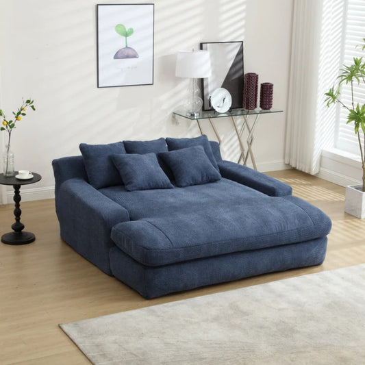 COOLMORE Chenille 2-seater lazy sofa With 5 back pillows,Comfy Sofa- Deep Seat Couch for Living Room,Club (Navy)-海智集-Default-