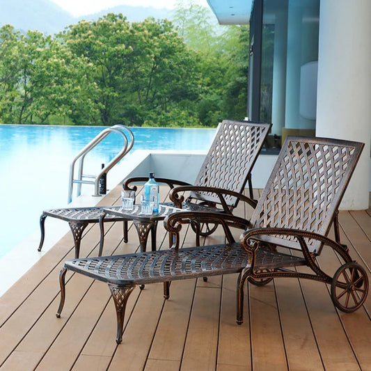 Aluminium Cast lounge chair 2pcs brown-海智集-Default-