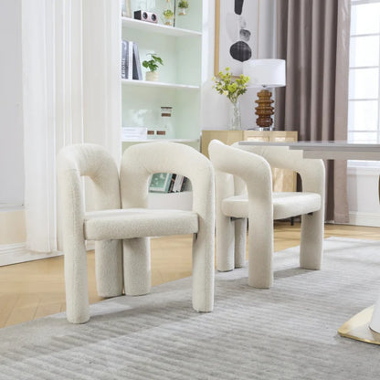 COOLMORE Contemporary Designed Velvet Fabric Upholstered Accent/Dining Chair Beige Teddy Armchair Set of 2-海智集-Default-