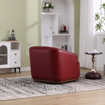 Swivel Barrel Chair, Comfy Round Accent Sofa Chair, 360 Degree Swivel, Wine Red PU, for Living Room, Office, Lounge-海智集-Default-