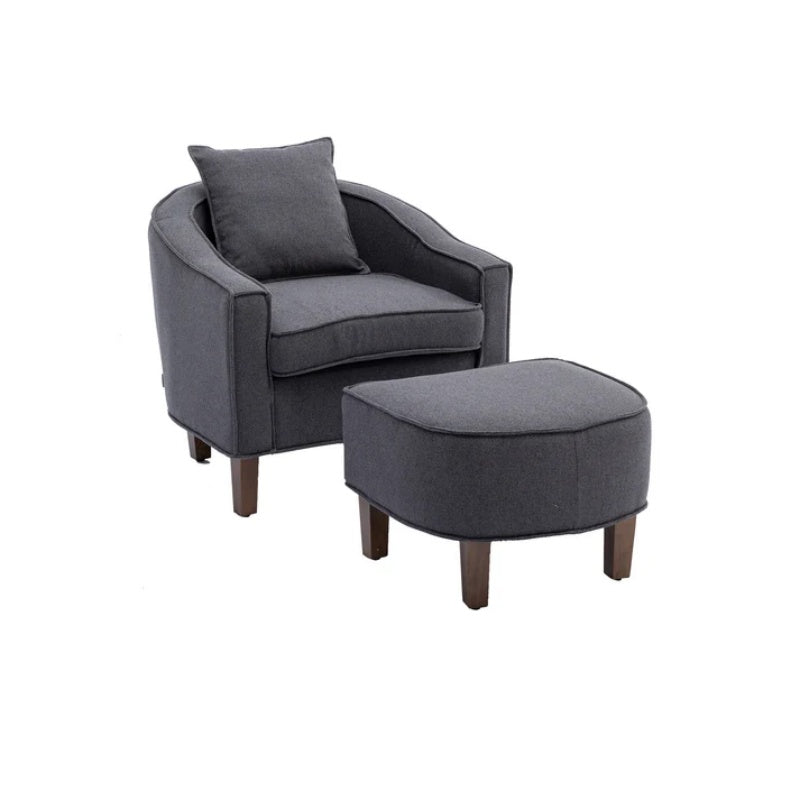 COOLMORE Accent Chair with Ottoman, Mid Century Modern Barrel Chair Upholstered Club Tub Round Arms Chair for Living Room-海智集-Default-