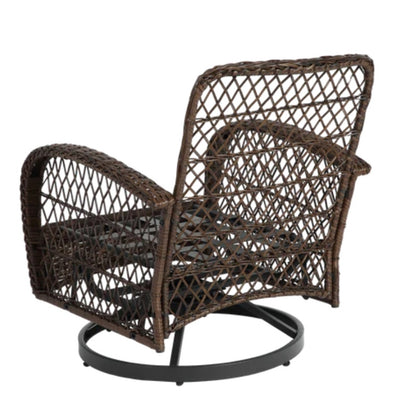 3 Pieces Outdoor Swivel Rocker Patio Chairs, 360 Degree Rocking Patio Conversation Set with Thickened Cushions and Glass Coffee Table for Backyard, Grey-海智集-Default-