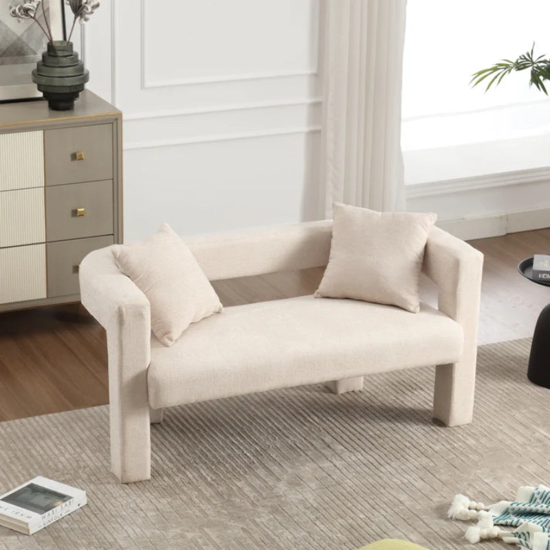 Modern Chenille Loveseat Sofa, Comfy Upholstered 2-Seater Sofa, Beige Chenille Fabric, 51.18'' H x 23.62'' W x 25.59'' D-海智集-Default-