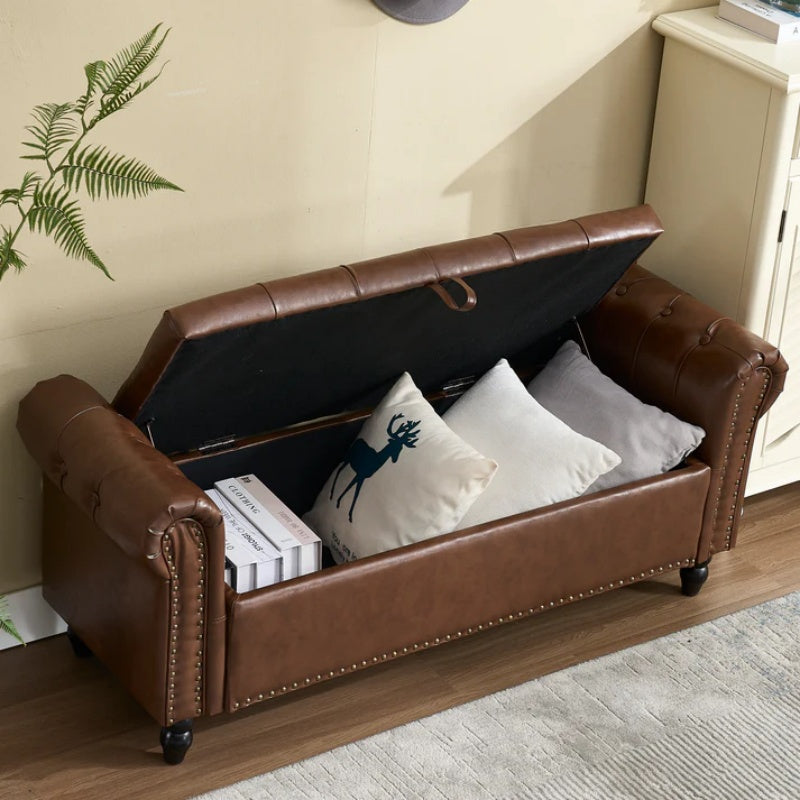 Coolmore Storage Ottoman 55.12 Inches Upholstered Fabric Storage Ottoman Bench,Button Tufted Ottoman with Storage for Living Room,Bedroom End of Bed Bench Withstands 275lbs-海智集-Default-