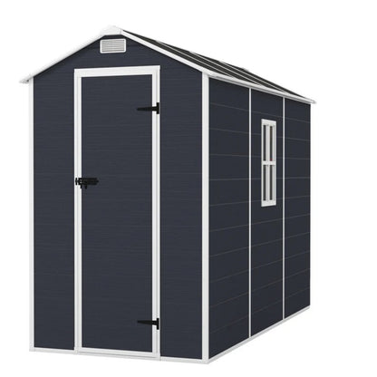 Campcraft 4*8ft resin storage shed, high quality pp material, strong structure, waterproof, rust and UV proof, large storage space, 12mm thick pp board, HD window lighting Dark gray-海智集-Default-