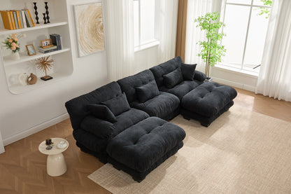 UNITED WE WIN Pelletized velvet U Shape Cloud Couch with 2 Ottomans,Free Combined 3 Seater Comfy Sofa with Bolster Armrest Pillows, sofa for Living Room-海智集-Default-