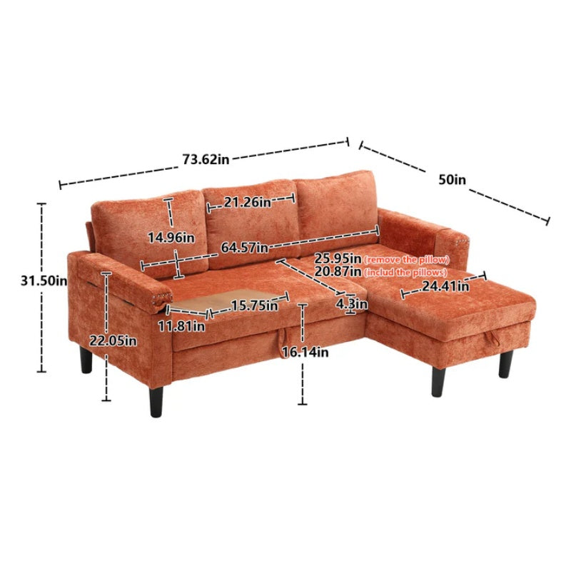 UNITED Sectional Sofa Reversible Sectional Sleeper Sectional Sofa with Storage Chaise-海智集-Default-